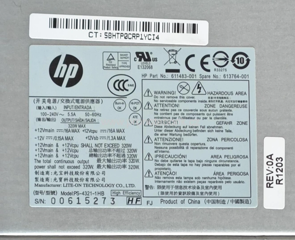 Originální OEM PSU HP Elite 8300 ATX / MT PS-4321-1HB, 611483-001, 613764-001 - 320W