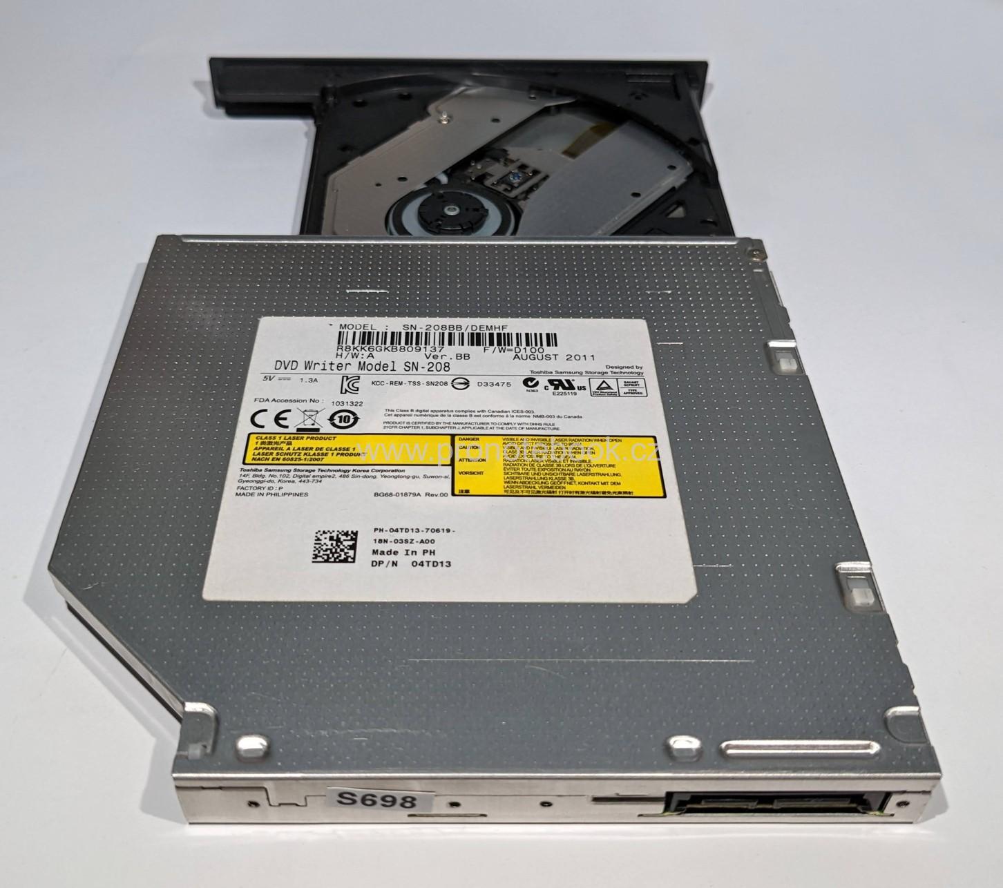 SAMSUNG DVD±RW writer SN-208BB/DEMHF DP/N: 04TD13, F/W=D100, 1MB, SATA SKLADEM