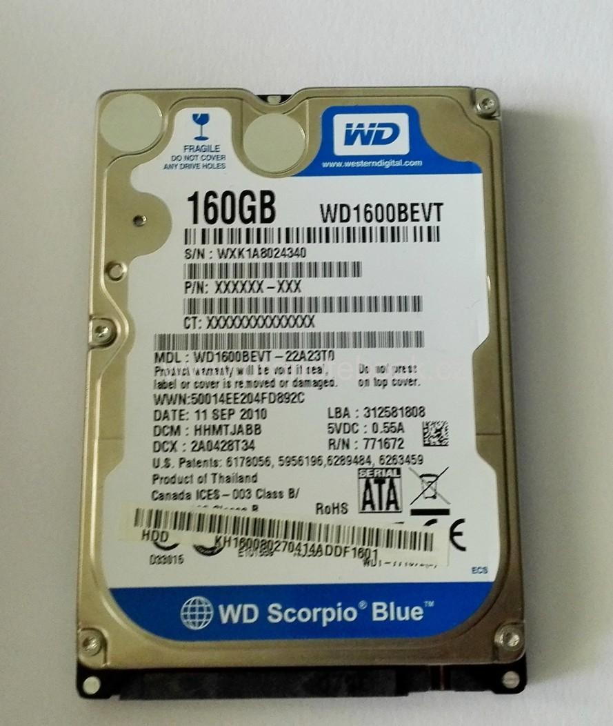 WD Blue 160GB, 2,5", SATAII, 8MB, 5400RPM, WD1600BEVT