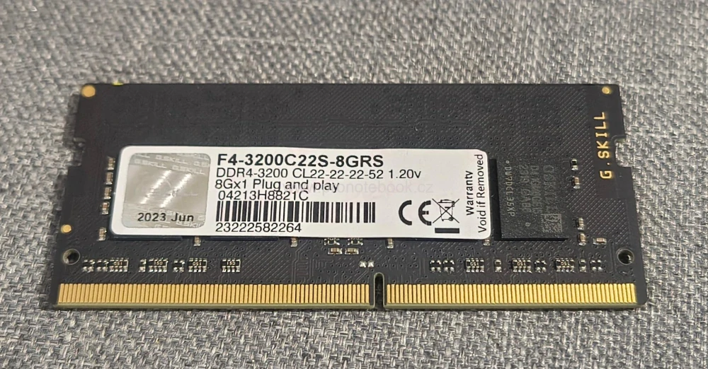 G.SKILL Ripjaws F4-3200C22S-8GRS 8GB DDR4 260-pin SO-DIMM PC4-25600 3200Mhz CL22 1Rx8 1.2V non-ECC  Intel XMP 2.0  SKLADEM