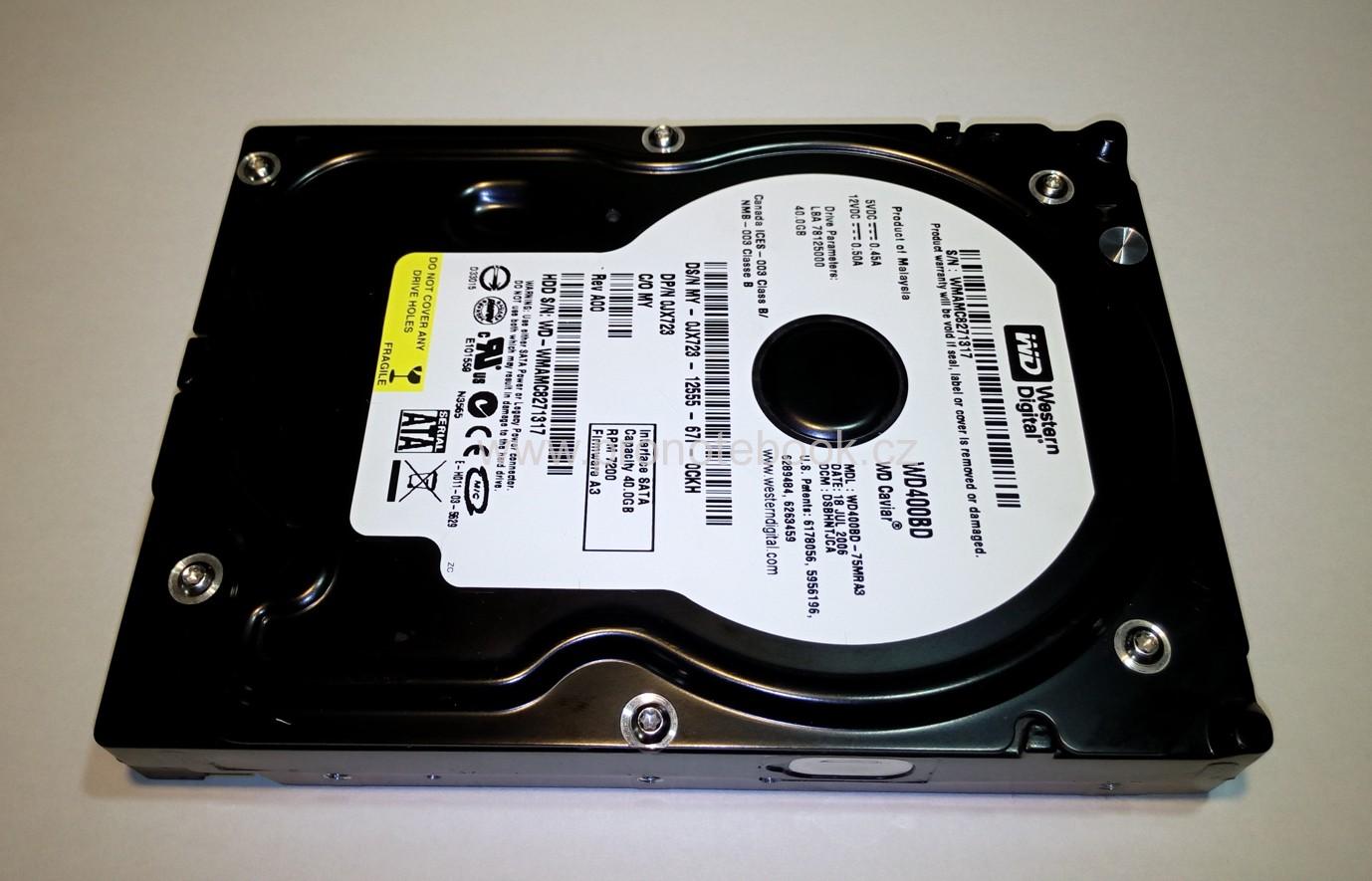 WD 40GB 7200 RPM SATA, WD400BD-75MRA3 POŠKOZENÝ