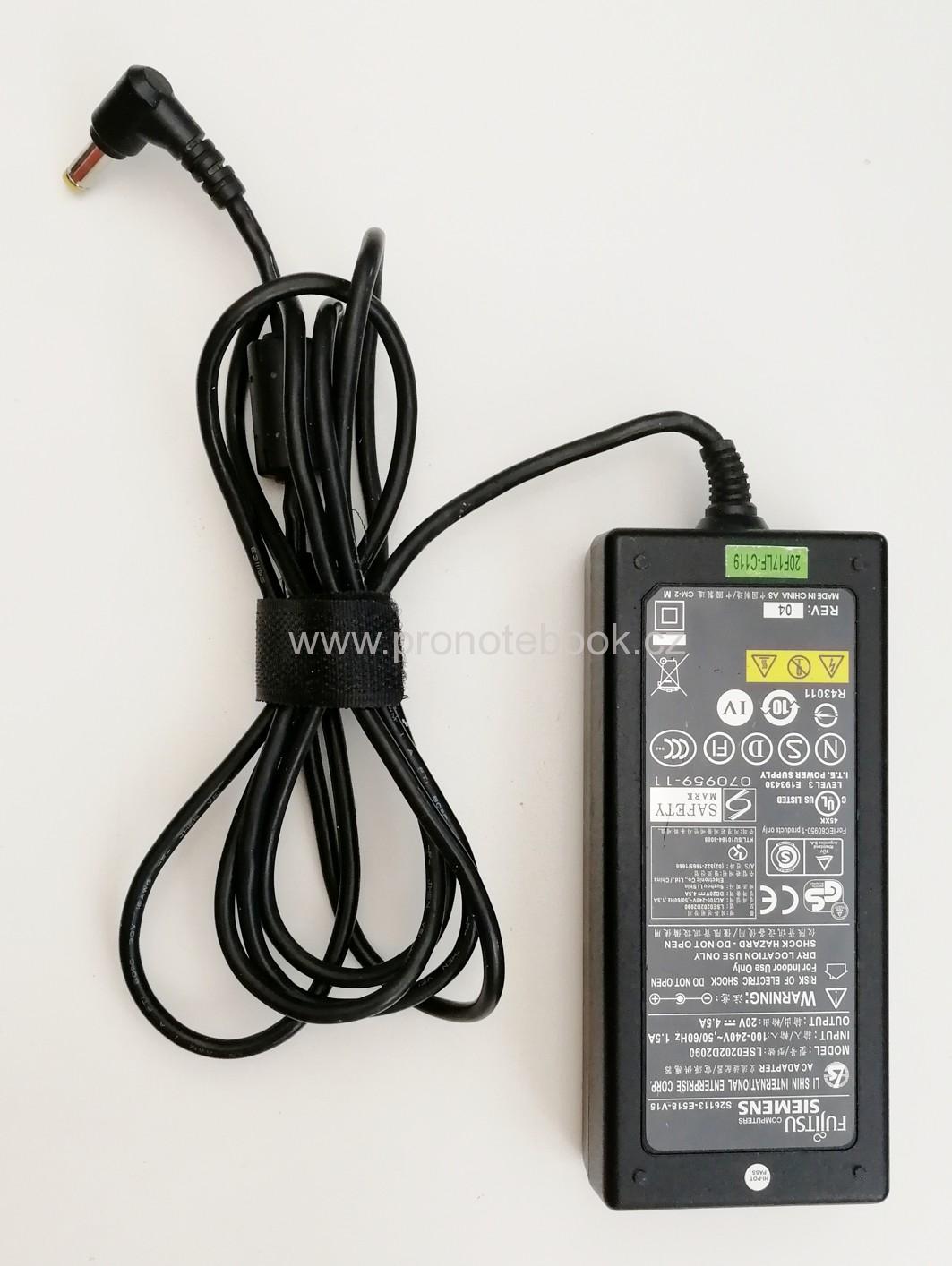 Fujitsu Siemenst adapter, 20V, 90W,  4.5A, 5.5mmx2.5mm, LSE0202D2090