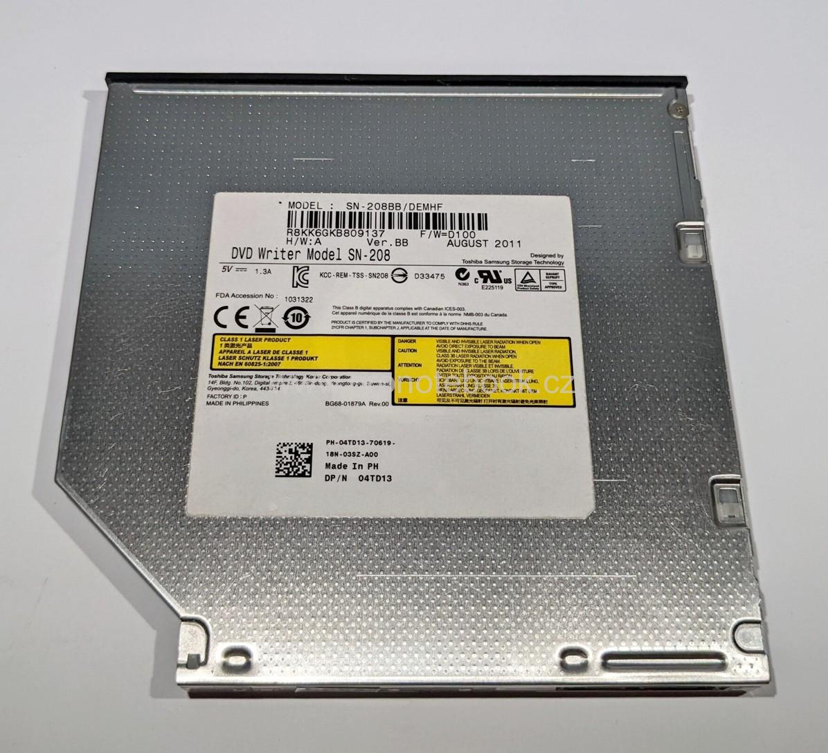 SAMSUNG DVD±RW writer SN-208BB/DEMHF DP/N: 04TD13, F/W=D100, 1MB, SATA SKLADEM