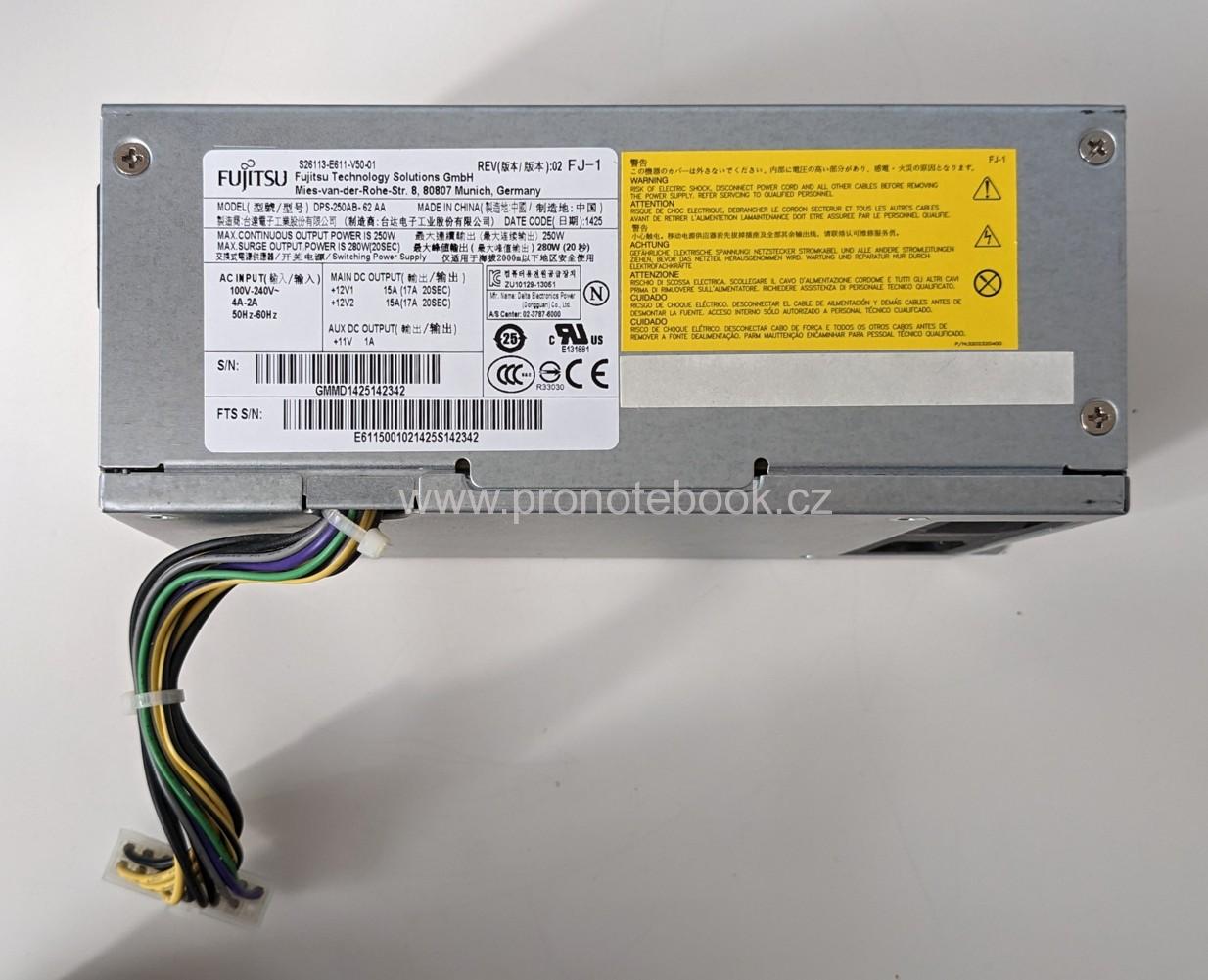 Originál OEM Fujitsu DPS-250AB-62 AA 250W napájecí zdroj ESPRIMO E710, E720 E85+ SKLADEM