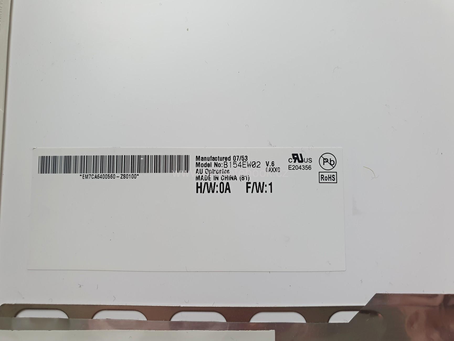 Originál LCD AU Optronics B154EW02 v.6, 1280x800, 30 pin, matný CCFL 59.15B16.017/D SKLADEM