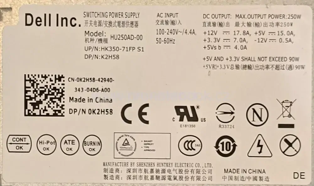 Originální OEM Dell Optiplex 7010 DT 250W, HU250AD-00, HK350-71FP S1, K2H58, SKLADEM