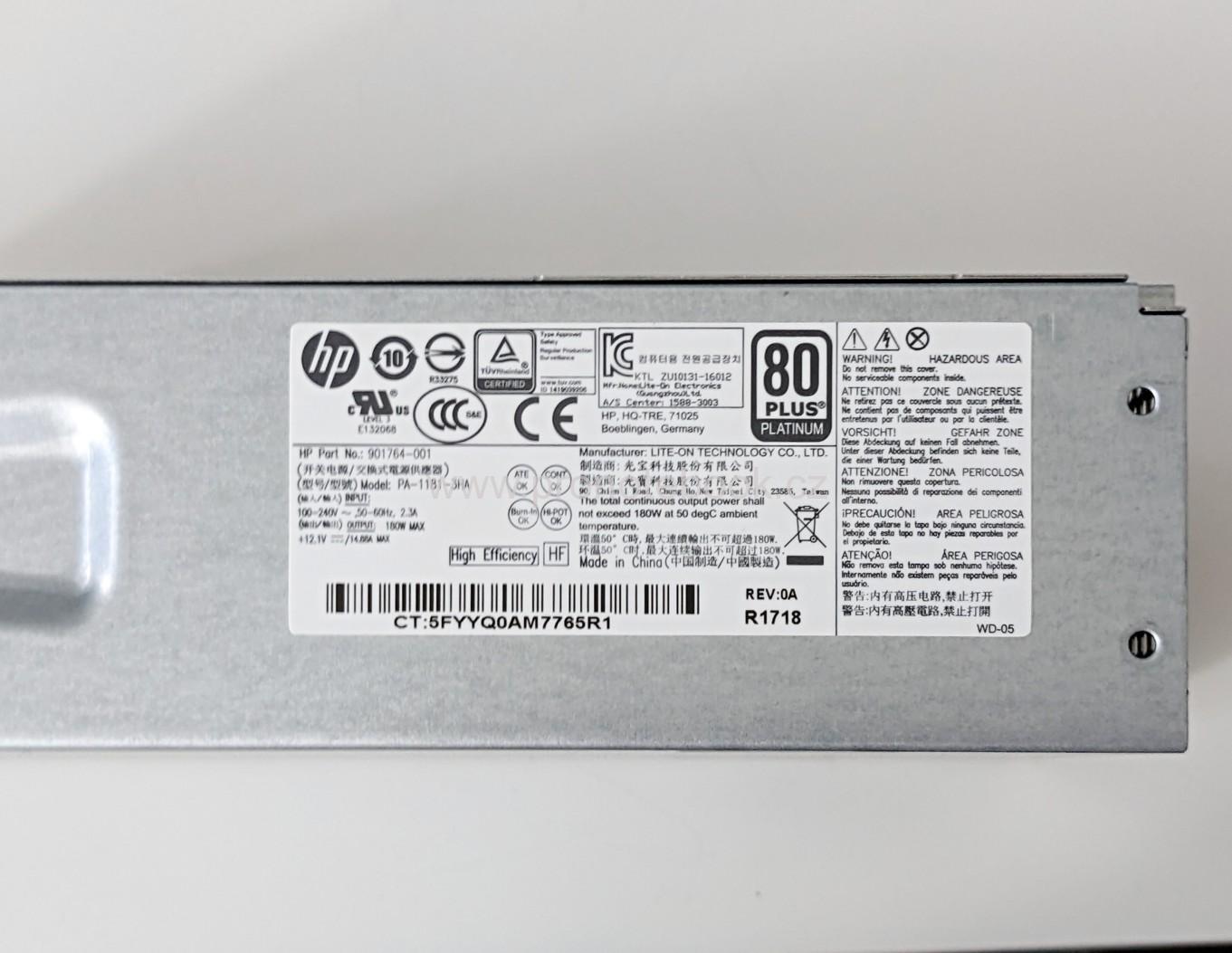 Originální OEM HP ProDesk 600 G3 SFF PA-1181-3HA 180W 901764-001, 1588-3003 4-pin 180W 80 PLUS PLATINUM SKLADEM