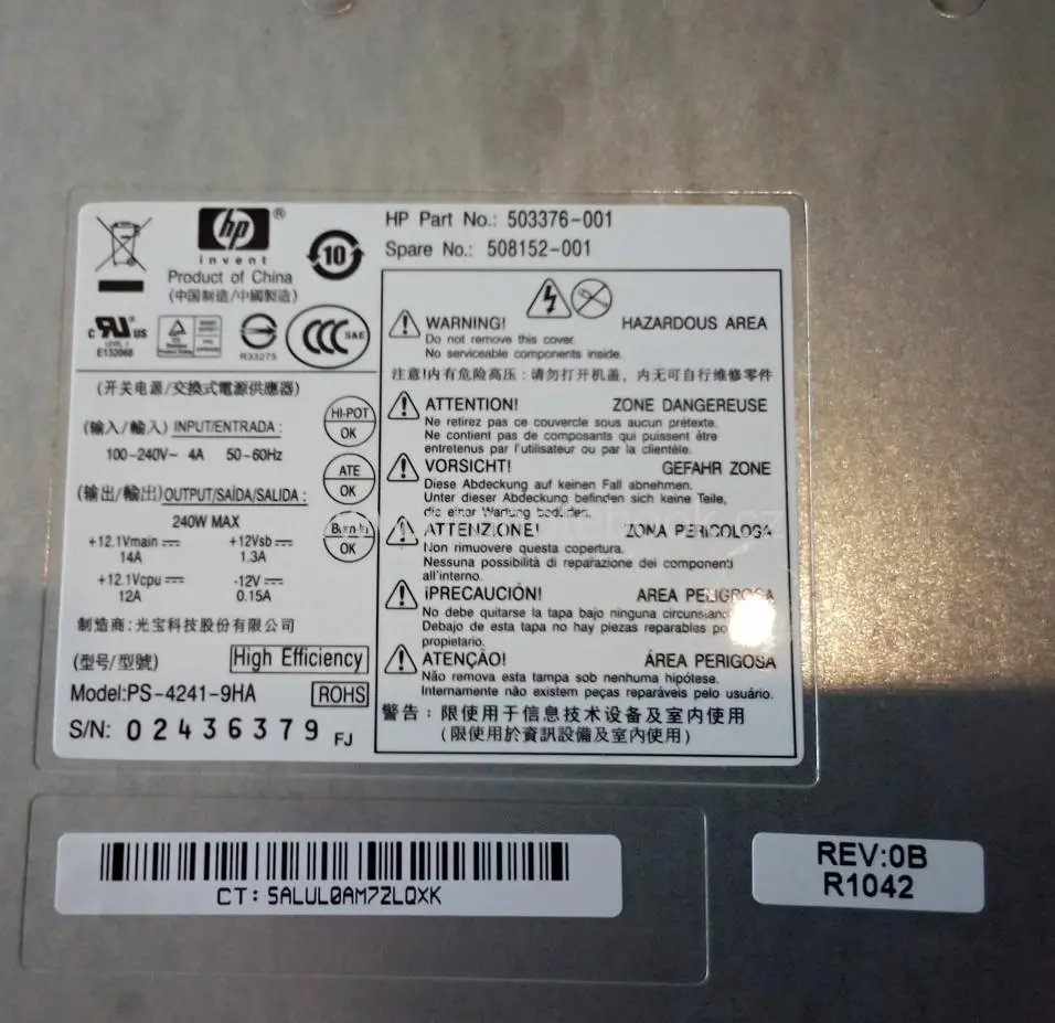 Originální OEM HP Compaq 240W  PS-4241-9HA 503376-001 508152-001 SKLADEM